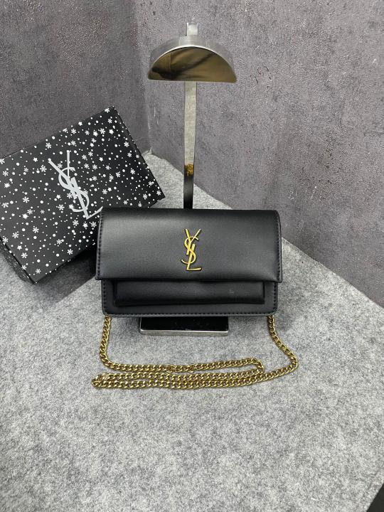 Ysl Sunset Black Small Shoulder Bag With OG Box & Dust Cover 8878 Black