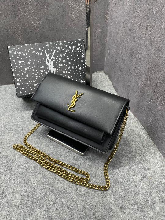 Ysl Sunset Black Small Shoulder Bag With OG Box & Dust Cover 8878 Black