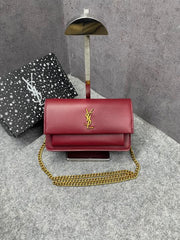 Ysl Sunset Wine Small Shoulder Bag With OG Box & Dust Cover 8878 Wine