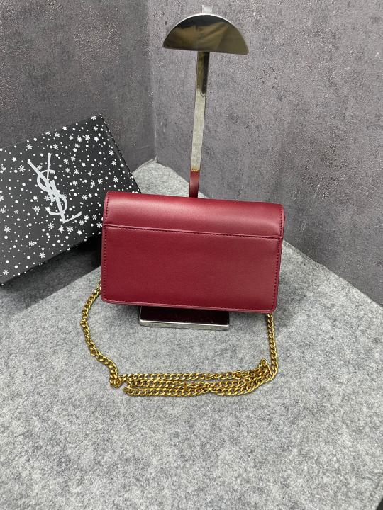 Ysl Sunset Wine Small Shoulder Bag With OG Box & Dust Cover 8878 Wine