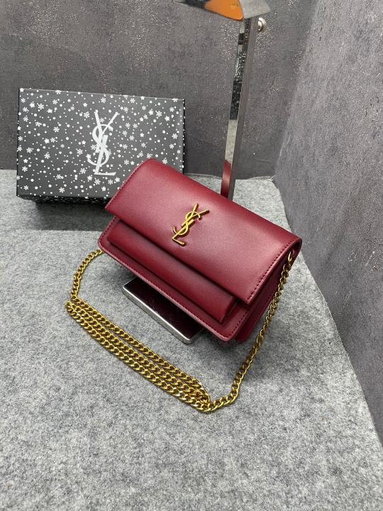 Ysl Sunset Wine Small Shoulder Bag With OG Box & Dust Cover 8878 Wine
