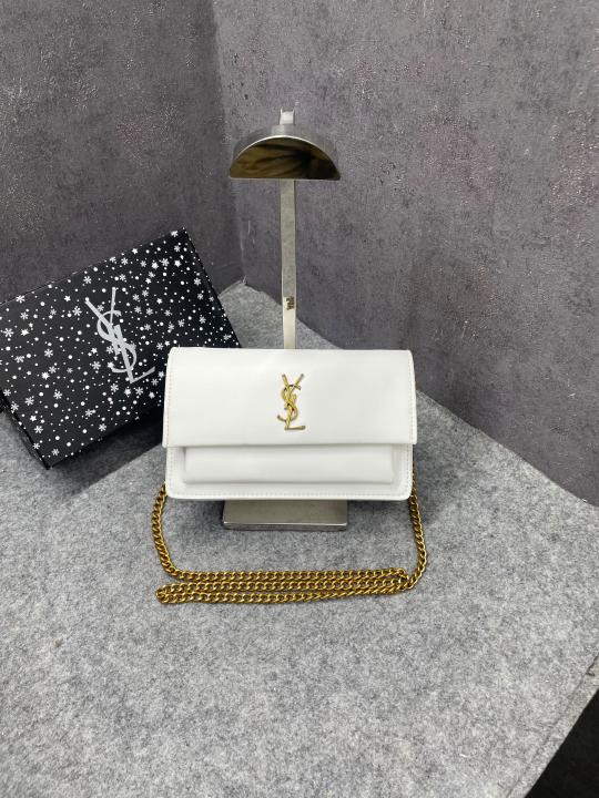 Ysl Sunset White Small Shoulder Bag With OG Box & Dust Cover 8878 White