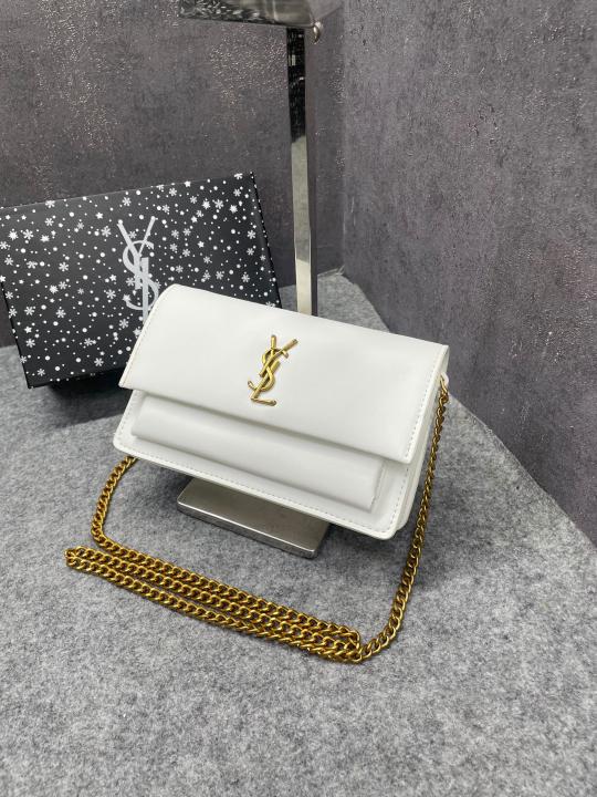 Ysl Sunset White Small Shoulder Bag With OG Box & Dust Cover 8878 White