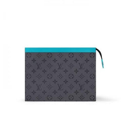 Louis Vuitton Pochette Voyage MM Clutch With Dust Cover & OG Box Grey Floral Light Blue