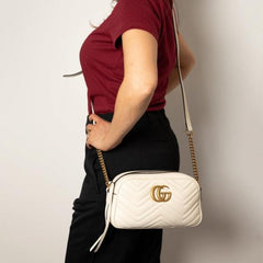 Gucci GG Marmont Camera Small Leather Shoulder Bag Black With Dust Cover & Carry Bag 1733 White