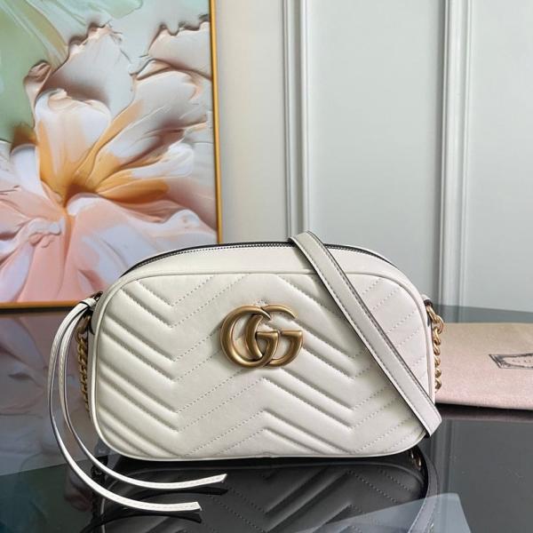 Gucci GG Marmont Camera Small Leather Shoulder Bag Black With Dust Cover & Carry Bag 1733 White