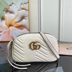 Gucci GG Marmont Camera Small Leather Shoulder Bag Black With Dust Cover & Carry Bag 1733 White