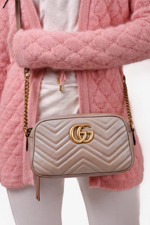 Gucci GG Marmont  Camera Small Leather Shoulder Bag Black With Dust Cover & Carry Bag 1733 Pink