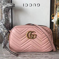 Gucci GG Marmont  Camera Small Leather Shoulder Bag Black With Dust Cover & Carry Bag 1733 Pink
