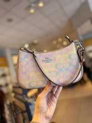 Coach Teri Shoulder Bag Rainbow Signature Canvas With OG Box & Dust Cover Ca548 Rainbow