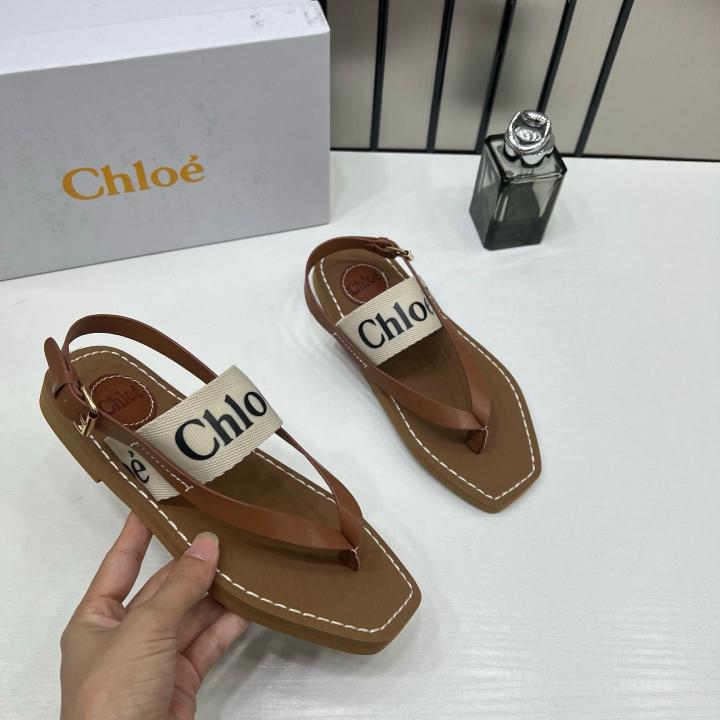 Chloe Woody Flat Sandal Beige Canvas & Leather With OG Box & Dust Cover Beige