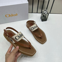 Chloe Woody Flat Sandal Beige Canvas & Leather With OG Box & Dust Cover Beige