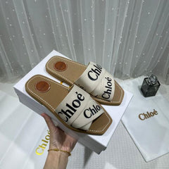 Chloe Premium Woody Slides Flats With OG Box Dust Cover White