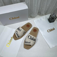 Chloe Premium Woody Slides Flats With OG Box Dust Cover White