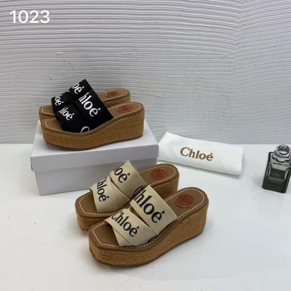 Chloe Woody Wedge Espadrille Sandals Platform Heel Black Logo embroidered Straps With OG Box Black
