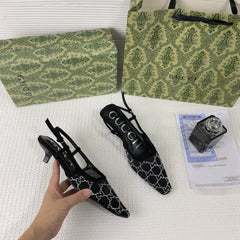 Gucci GG Mesh Slingback Pumps With Crystals With OG Box & Carry Bag Black 1806