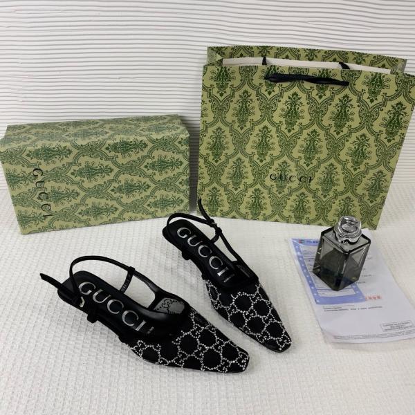 Gucci GG Mesh Slingback Pumps With Crystals With OG Box & Carry Bag Black 1806