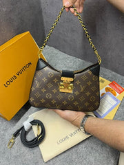 Louis Vuitton Twinny Handbag Brown Black Monogram Canvas With OG Box Dust Cover & Carry Bag 9055 Monogram with Black