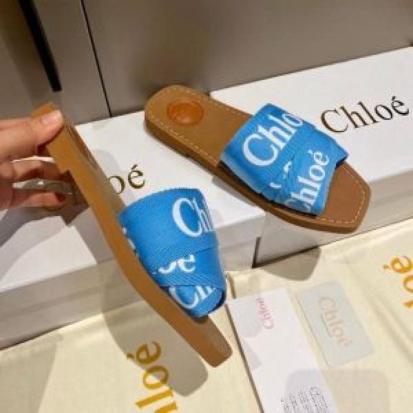 Chloe Premium Woody Slides Flat With OG Box Dust Cover Blue