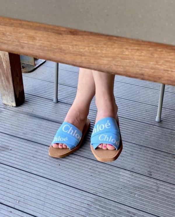 Chloe Premium Woody Slides Flat With OG Box Dust Cover Blue