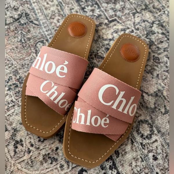 Chloe Premium Woody Slides Flat With OG Box Dust Cover Pink