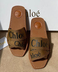 Chloe Premium Woody Slides Flat With OG Box Dust Cover Brown