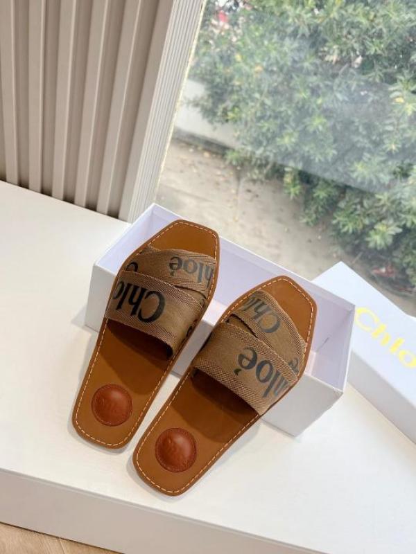 Chloe Premium Woody Slides Flat With OG Box Dust Cover Brown