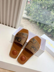 Chloe Premium Woody Slides Flat With OG Box Dust Cover Brown