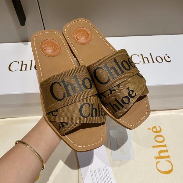 Chloe Premium Woody Slides Flat With OG Box Dust Cover Brown