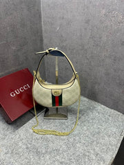 Gucci Ophidia Half Moon Small White Supreme Canvas Bag With OG Box Dust Cover & Carry Bag 066 Beige