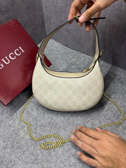 Gucci Ophidia Half Moon Small White Supreme Canvas Bag With OG Box Dust Cover & Carry Bag 066 Beige