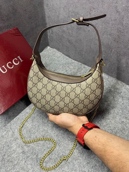 Gucci Ophidia Half Moon Small Brown Supreme Canvas Bag With OG Box Dust Cover & Carry Bag 066 Brown