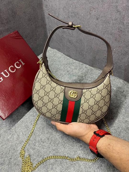Gucci Ophidia Half Moon Small Brown Supreme Canvas Bag With OG Box Dust Cover & Carry Bag 066 Brown
