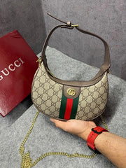 Gucci Ophidia Half Moon Small Brown Supreme Canvas Bag With OG Box Dust Cover & Carry Bag 066 Brown