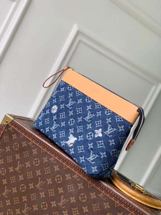 Louis Vuitton Denim Clutch M14057 Pochette Voyage Souple With OG Box & Dust Cover Denim