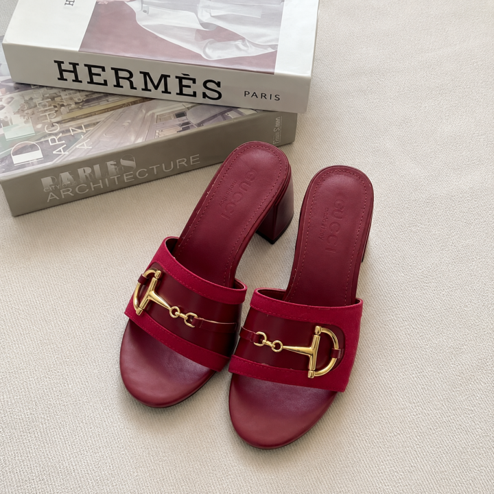 Gucci Horsebit Mid Block heel Sandals Suede Leather Wine Red With OG Box 12318 Wine