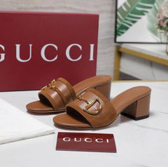 Gucci Horsebit Mid Block heel Sandals Suede Leather Brown With OG Box 12318 Brown