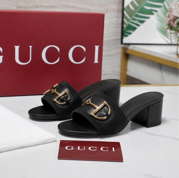 Gucci Horsebit Mid Block heel Sandals Suede Leather Black With OG Box 12318 Black
