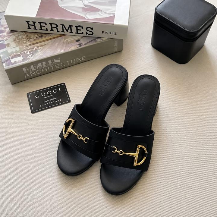 Gucci Horsebit Mid Block heel Sandals Suede Leather Black With OG Box 12318 Black