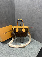 Louis Vuitton Neverfull BB Handbag Monogram Canvas Yellow Leather Logo-print Strap Detachable Coin Purse 306