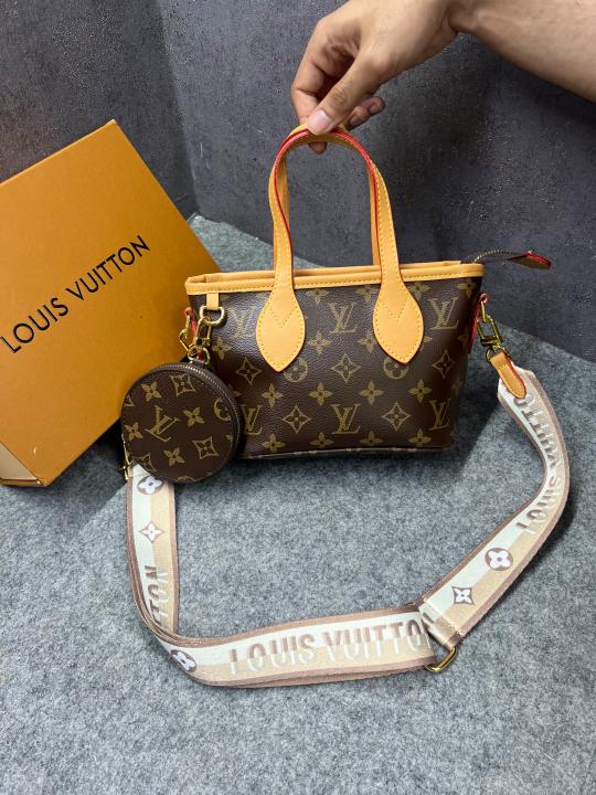 Louis Vuitton Neverfull BB Handbag Monogram Canvas Yellow Leather Logo-print Strap Detachable Coin Purse 306