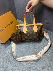Louis Vuitton Neverfull BB Handbag Monogram Canvas Yellow Leather Logo-print Strap Detachable Coin Purse 306