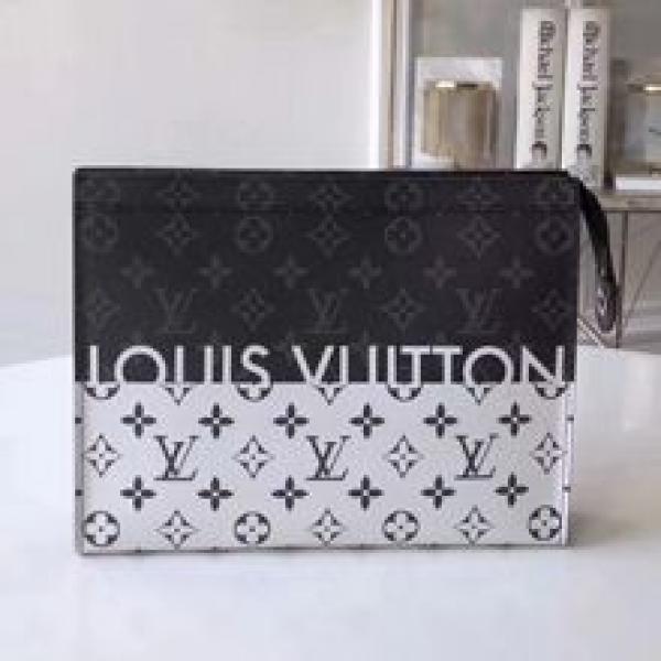 Louis Vuitton Pochette Voyage MM Clutch With Dust Cover & OG Box Black White M61692