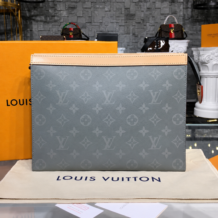 Louis Vuitton Pochette Voyage MM Clutch With Dust Cover & OG Box Grey Flower M61692