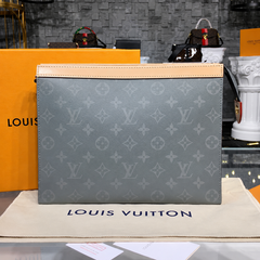 Louis Vuitton Pochette Voyage MM Clutch With Dust Cover & OG Box Grey Flower M61692