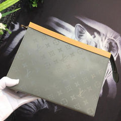 Louis Vuitton Pochette Voyage MM Clutch With Dust Cover & OG Box Grey Flower M61692