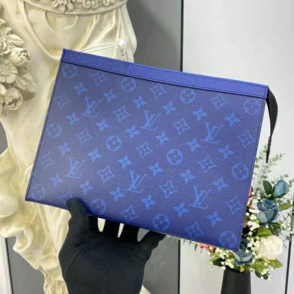 Louis Vuitton Pochette Voyage MM Clutch With Dust Cover & OG Box Blue Flower M30302