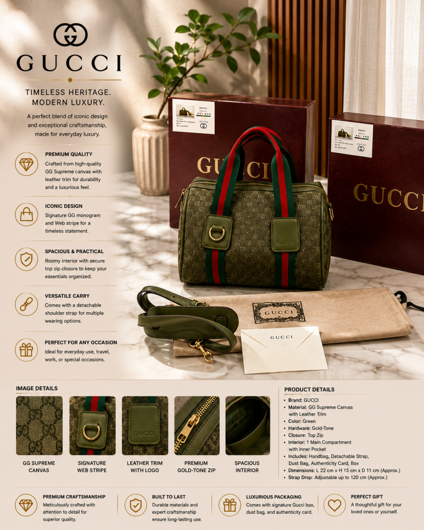 GUCCI GREEN MINI DUFFLE BAG GG MONOGRAM PREMIUM WITH OG BOX