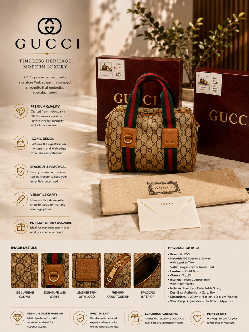 GUCCI BIEGE MINI DUFFLE BAG GG MONOGRAM PREMIUM WITH OG BOX