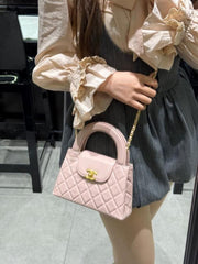 Chanel Mini EKelly Top Handle Pink Bag Diamond Quilted CC Turn Bag With OG Box & Dust Cover 7661 Light Pink